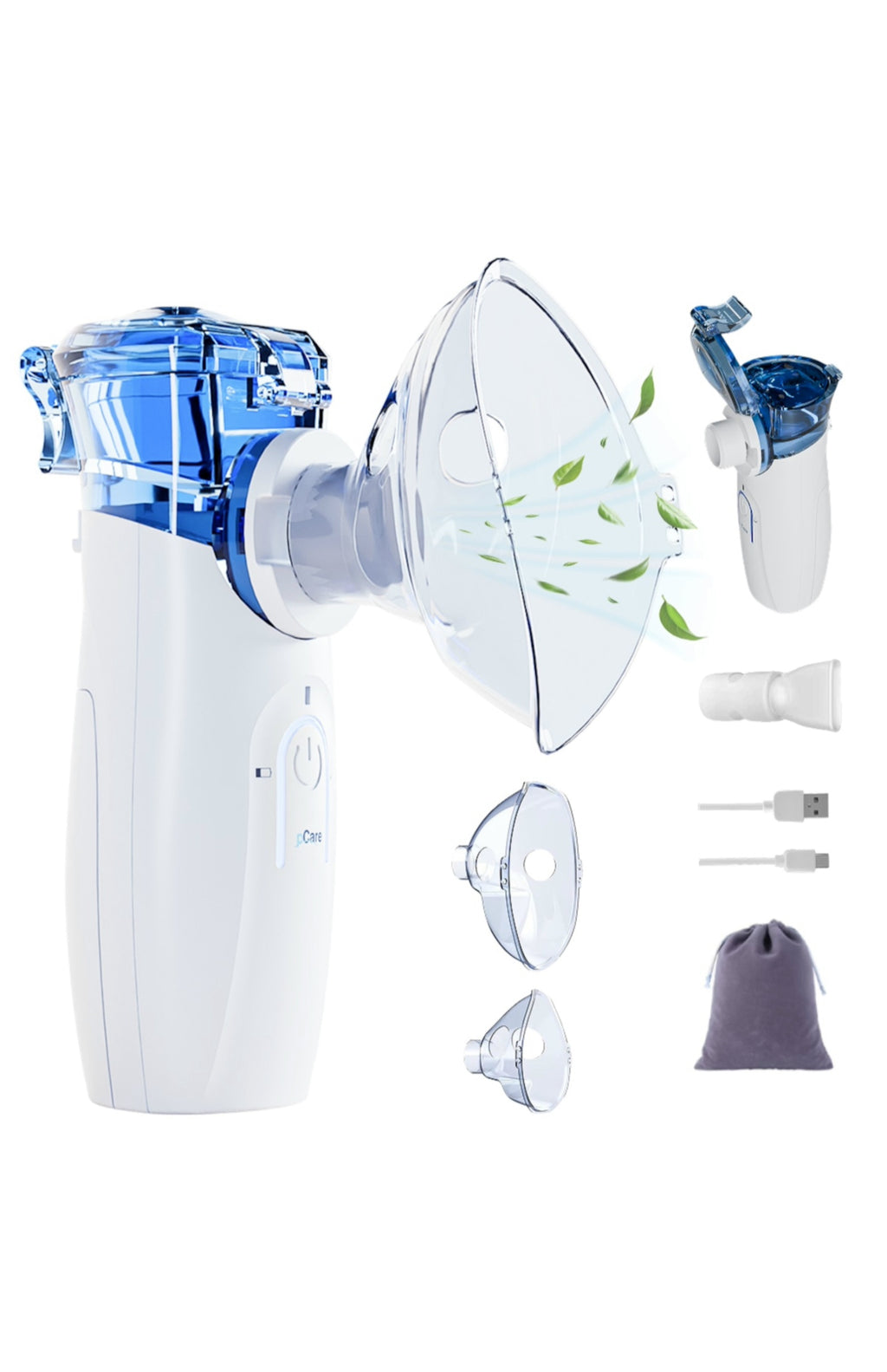 Aparat Aerosoli Portabil Silentios pCare NEO Inhalator Nebulizator Mesh Ultrasonic, Rezervor 8 ml, Terapie Rapida, Auto-Curatare, Baterie 1200 mAh USB-C, Aerosoli Copii & Adulti