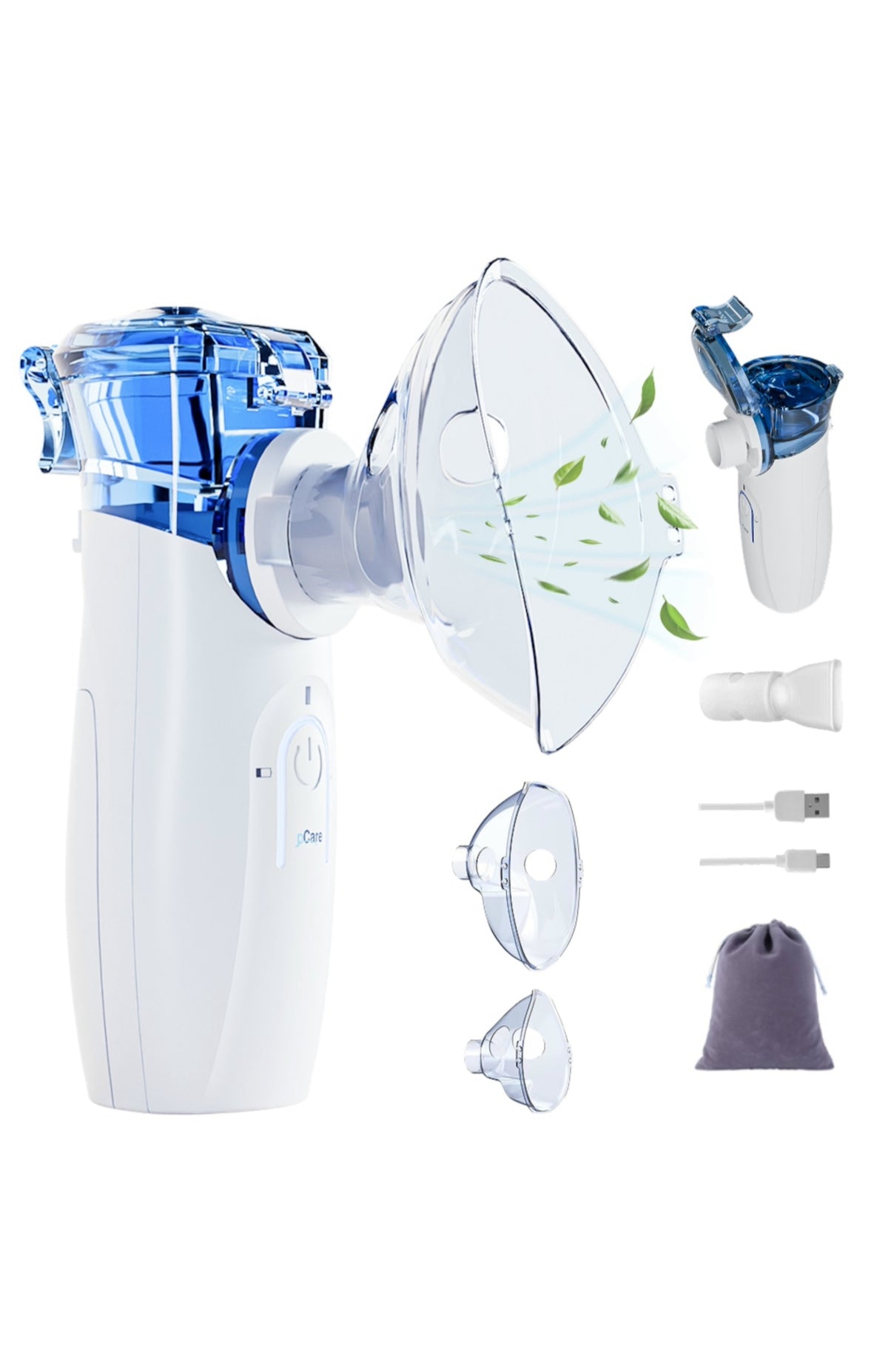 Aparat Aerosoli Portabil Silentios pCare NEO Inhalator Nebulizator Mesh Ultrasonic, Rezervor 8 ml, Terapie Rapida, Auto-Curatare, Baterie 1200 mAh USB-C, Aerosoli Copii & Adulti
