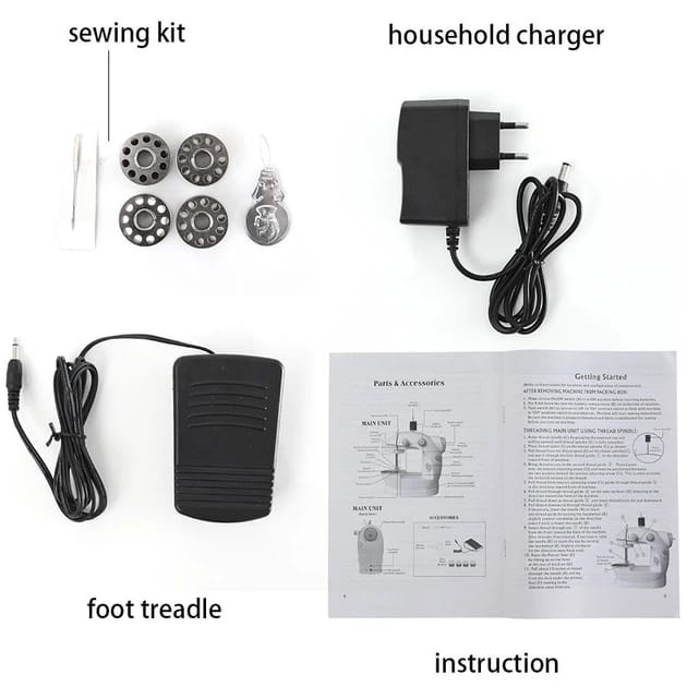Mașină de cusut electrică, set portabil, 2 viteze, cu pedala, compacta - imagine 3