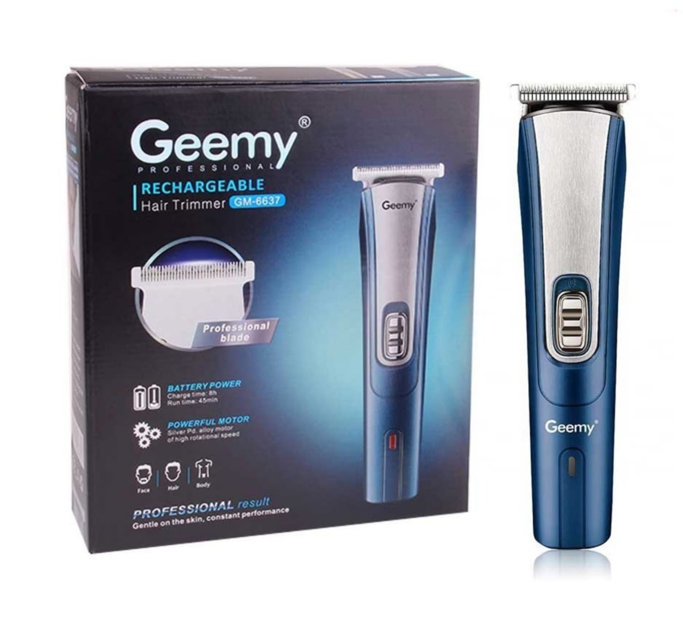 Aparat de tuns GEEMY GM-6637, acumulator, 4 marimi, albastru/argintiu - imagine 3