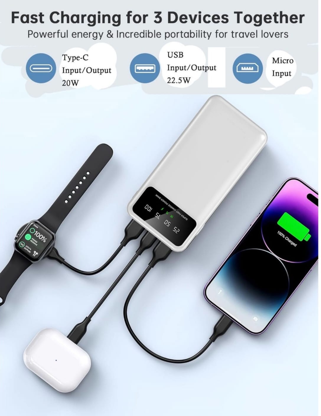 Power Bank cu Cabluri Integrate - imagine 3