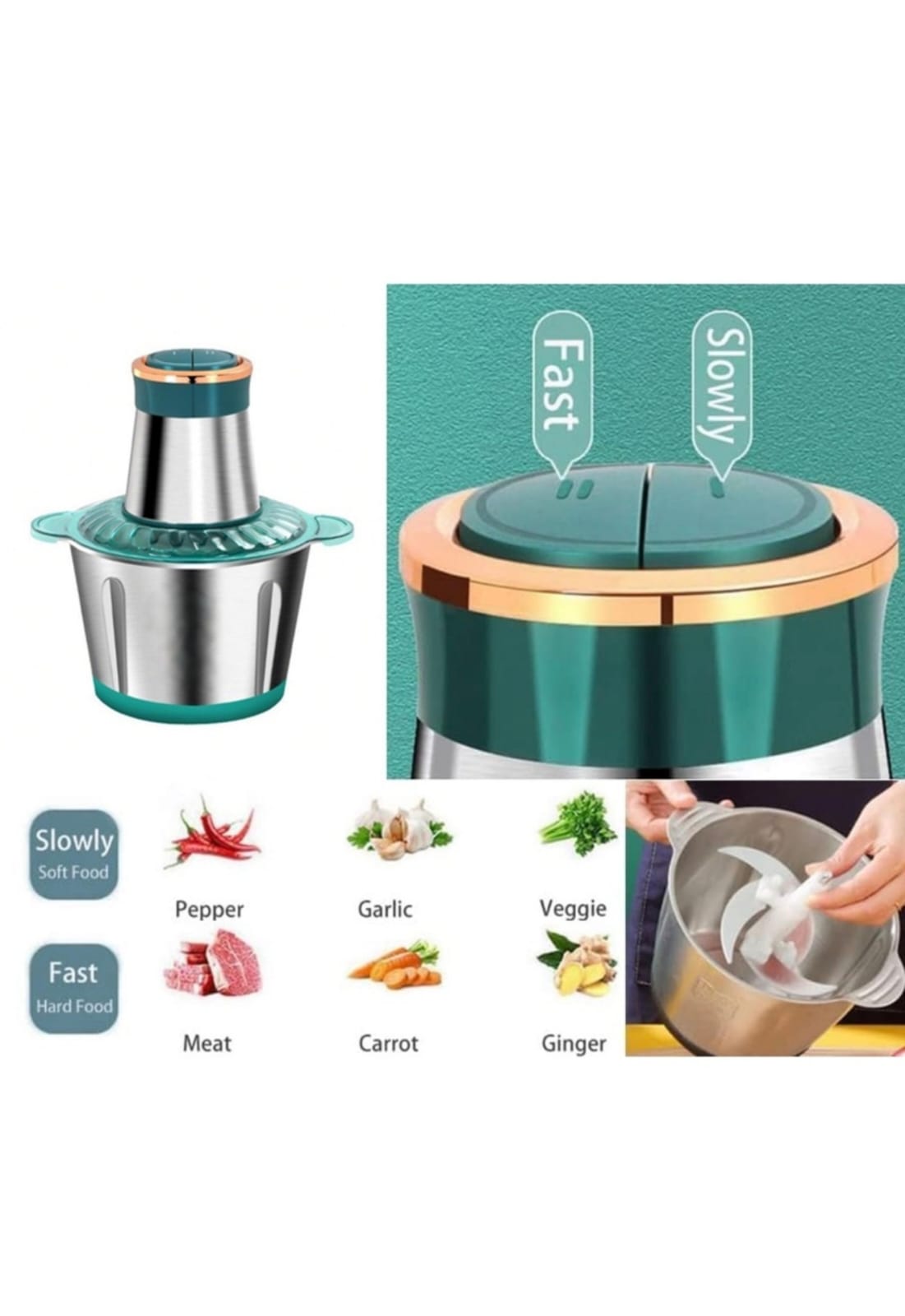 Tocător Electric Multifuncțional Inox 2L