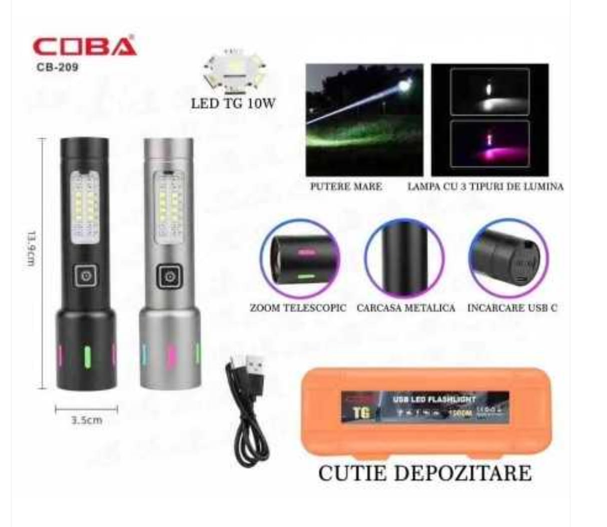 Lanternă LED Reîncărcabila COBA - imagine 6