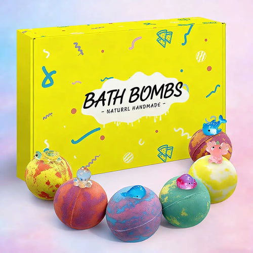 Bombe Efervescente de Baie pentru Copii cu Surpriză - Set 6 Bucăţi, Figurine Animale Marine