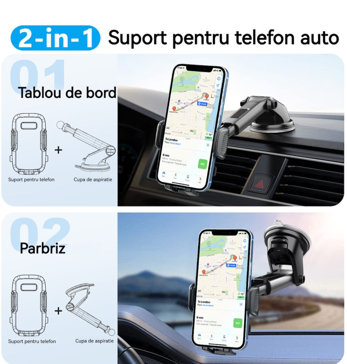 Suport auto pentru telefon, rotire 360 grade