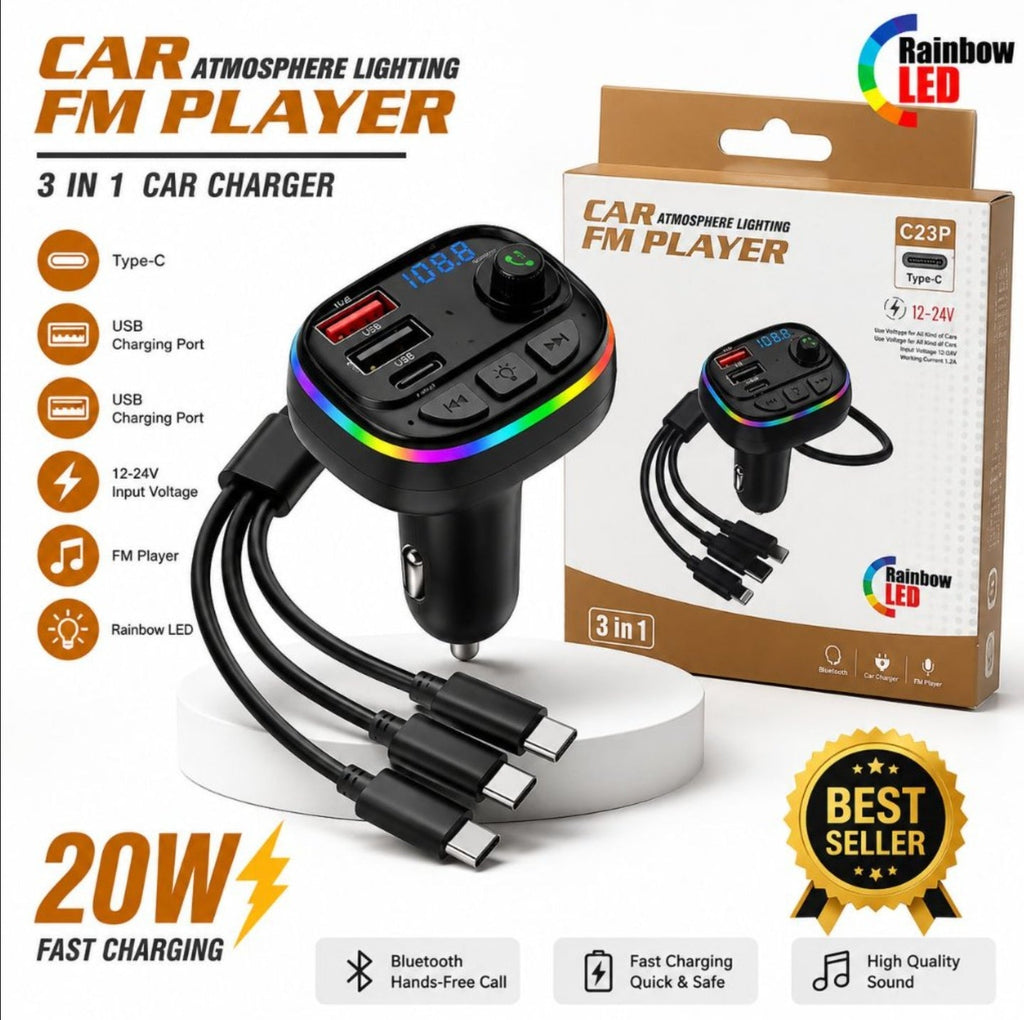Dispozitiv Bluetooth auto RPMSD v5.0 cu încărcător auto, player MP3, player FM și transmițător FM