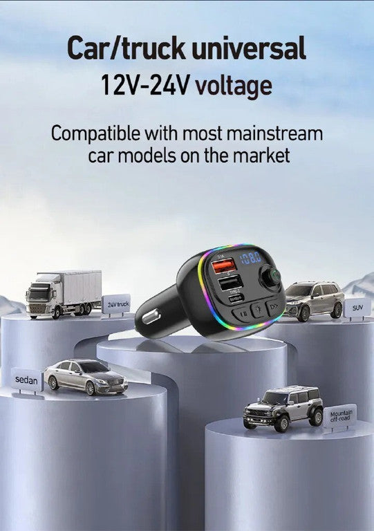 Dispozitiv Bluetooth auto RPMSD v5.0 cu încărcător auto, player MP3, player FM și transmițător FM
