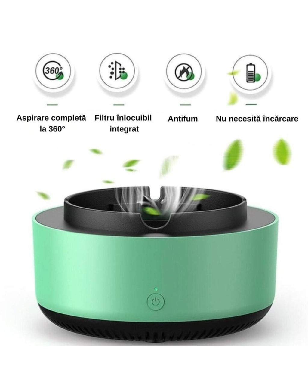 Scrumiera electronica cu baterii, filtru de aer si functie de purificare, anti-miros