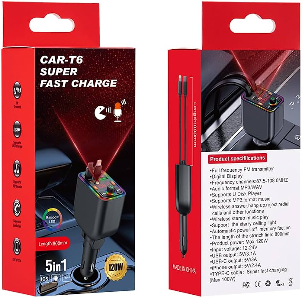 Modulator FM Auto CAR-T6 Super Fast Charge 120W,