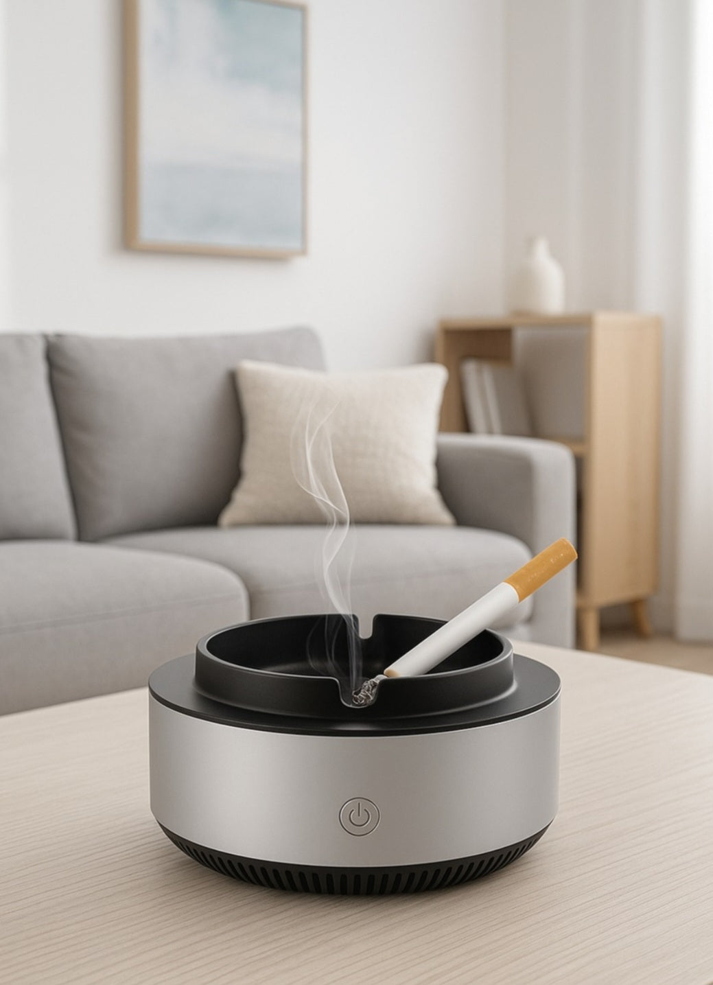 Scrumiera electronica cu baterii, filtru de aer si functie de purificare, anti-miros