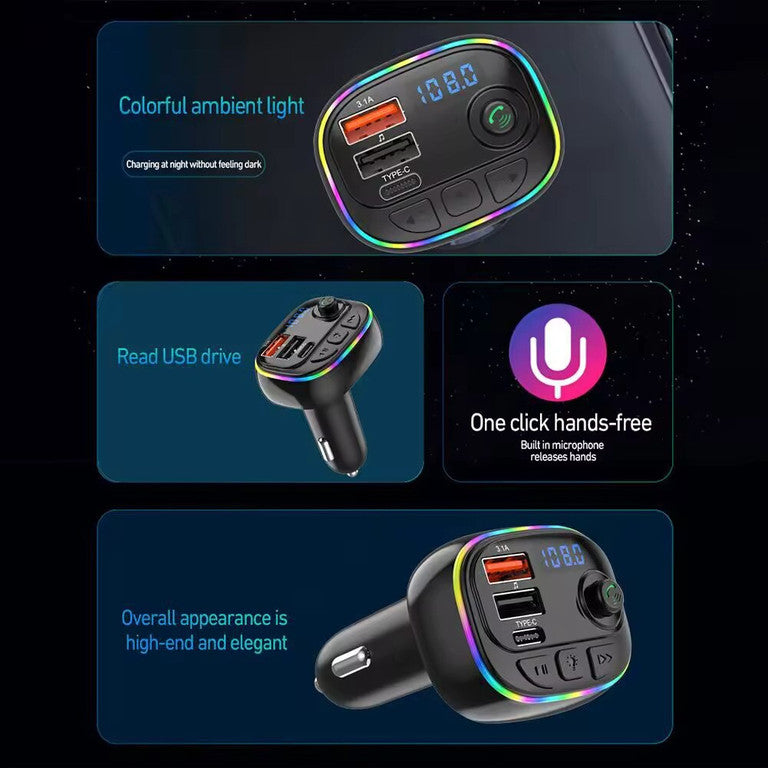 Dispozitiv Bluetooth auto RPMSD v5.0 cu încărcător auto, player MP3, player FM și transmițător FM