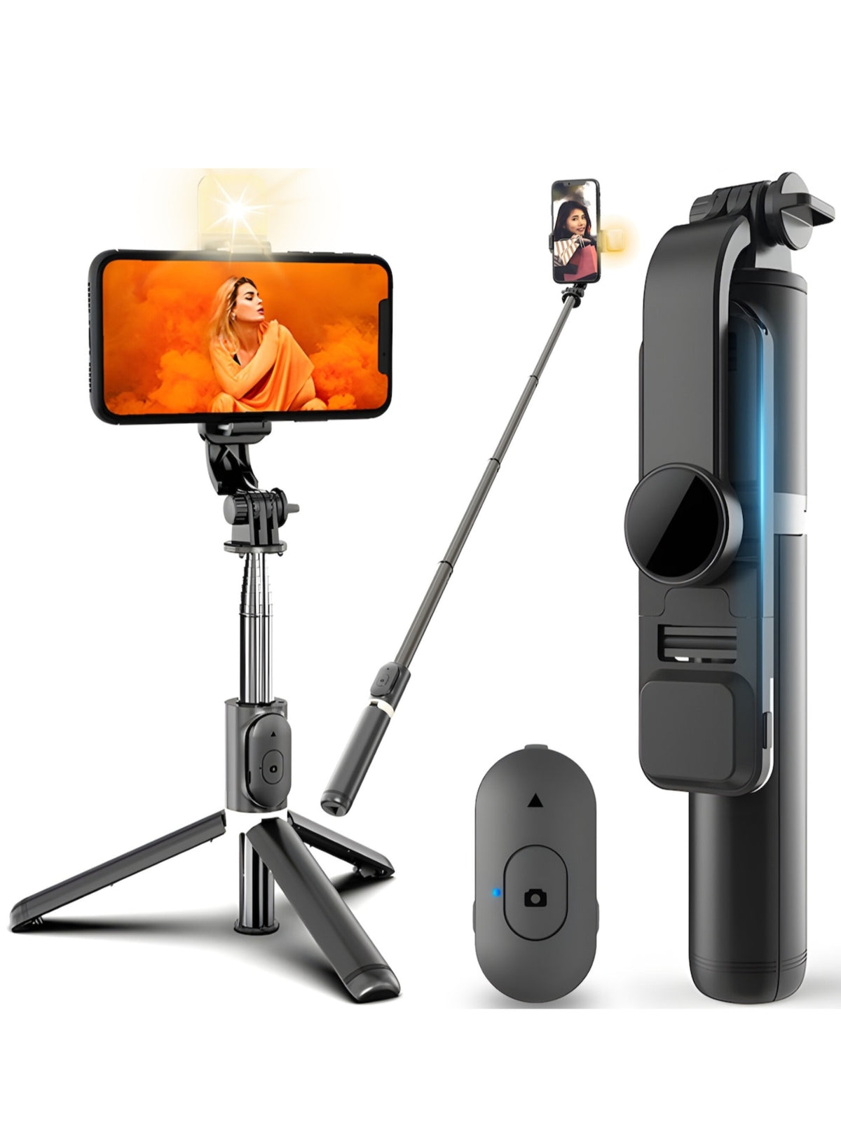 Selfie Stick Multifunctional RETOO cu Lumina LED cu 3 Moduri de Iluminare
