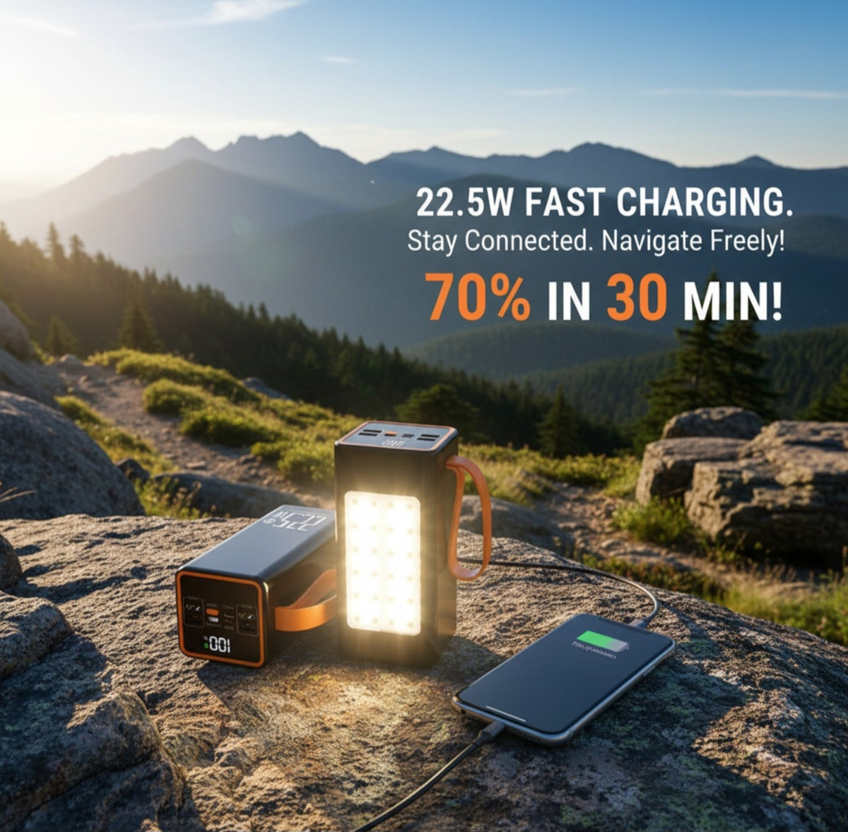 baterie externa pentru exterior, incarcare rapida iluminare de urgenta, interfete multiple, 50000 mAh