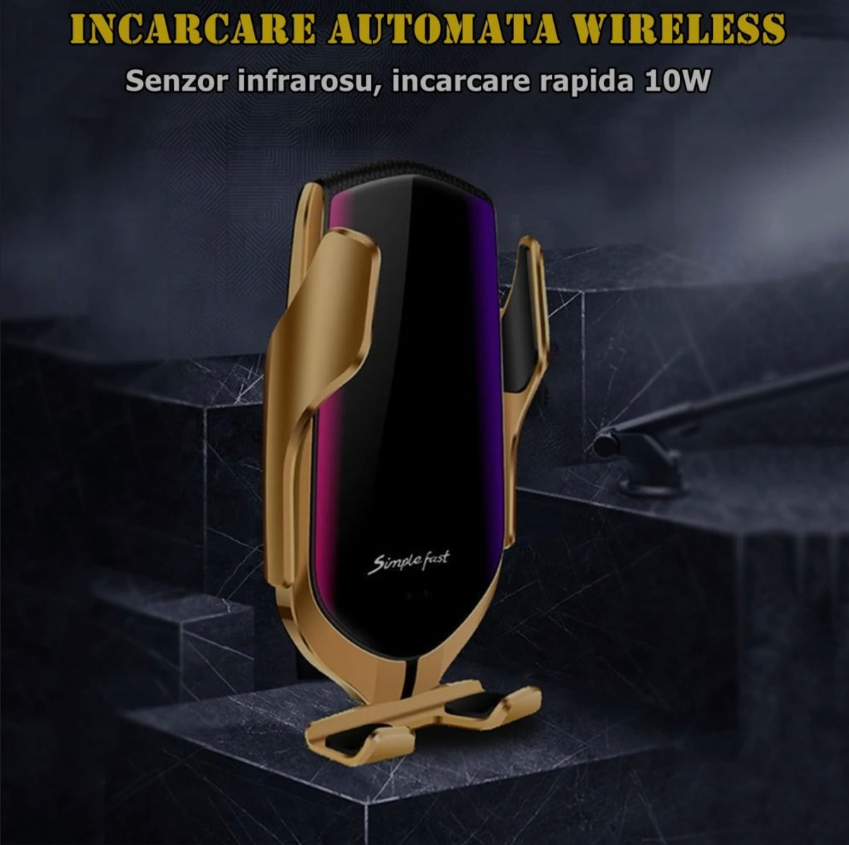 Suport auto cu incarcator wireless Fast Charge, senzor inteligent Smart Sensor