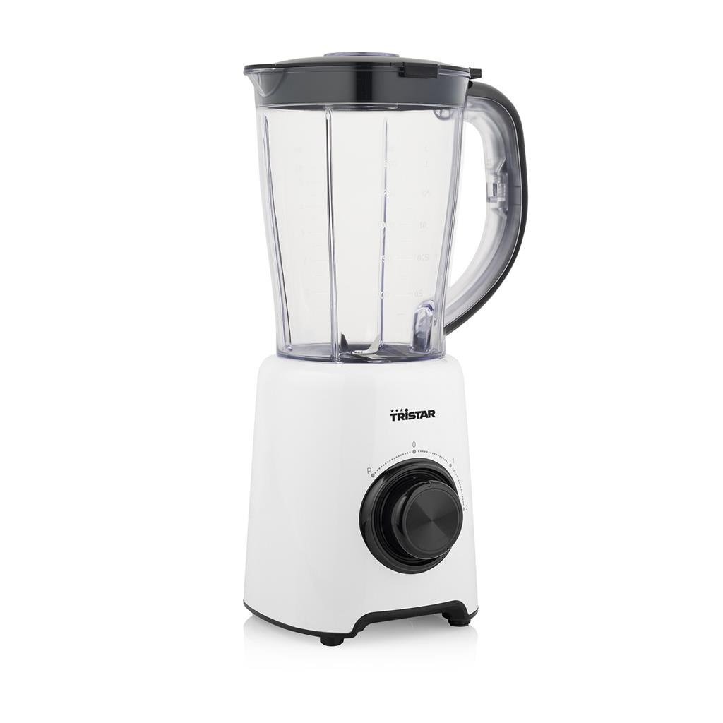Blender de Masa Tristar  1.5L, 4 Lame Inox, 2 Viteze + Puls, Bol Transparent cu Maner, Alb