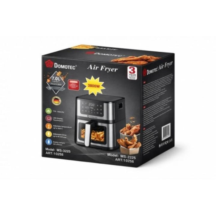Friteuza cu Aer Cald DOMOTEC MS-3225, 7L, 3800W, Display Digital