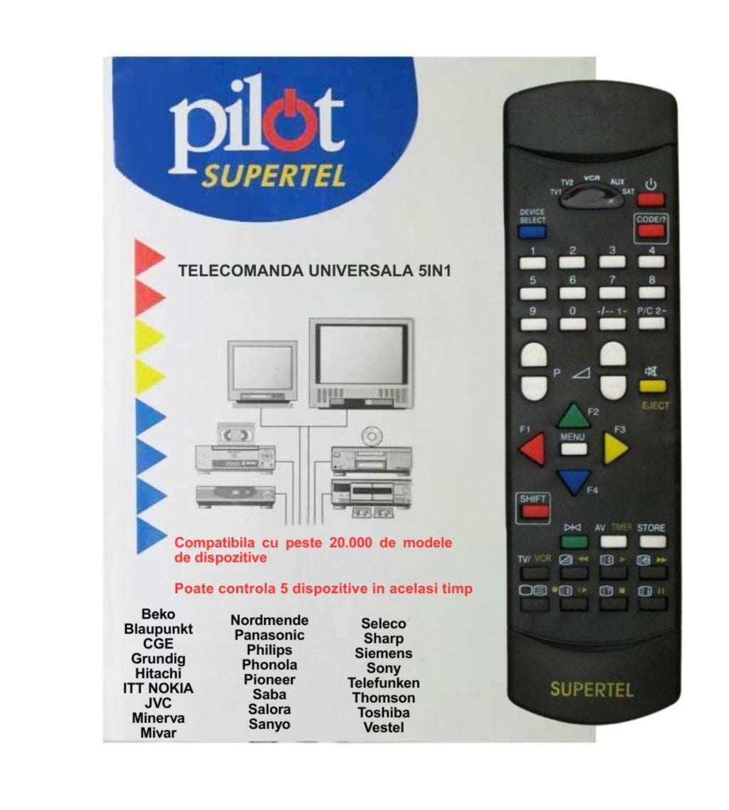 Telecomanda universala 5in1 pentru televizoare, VCR-uri, DVD playere, sisteme audio si receivere satelit