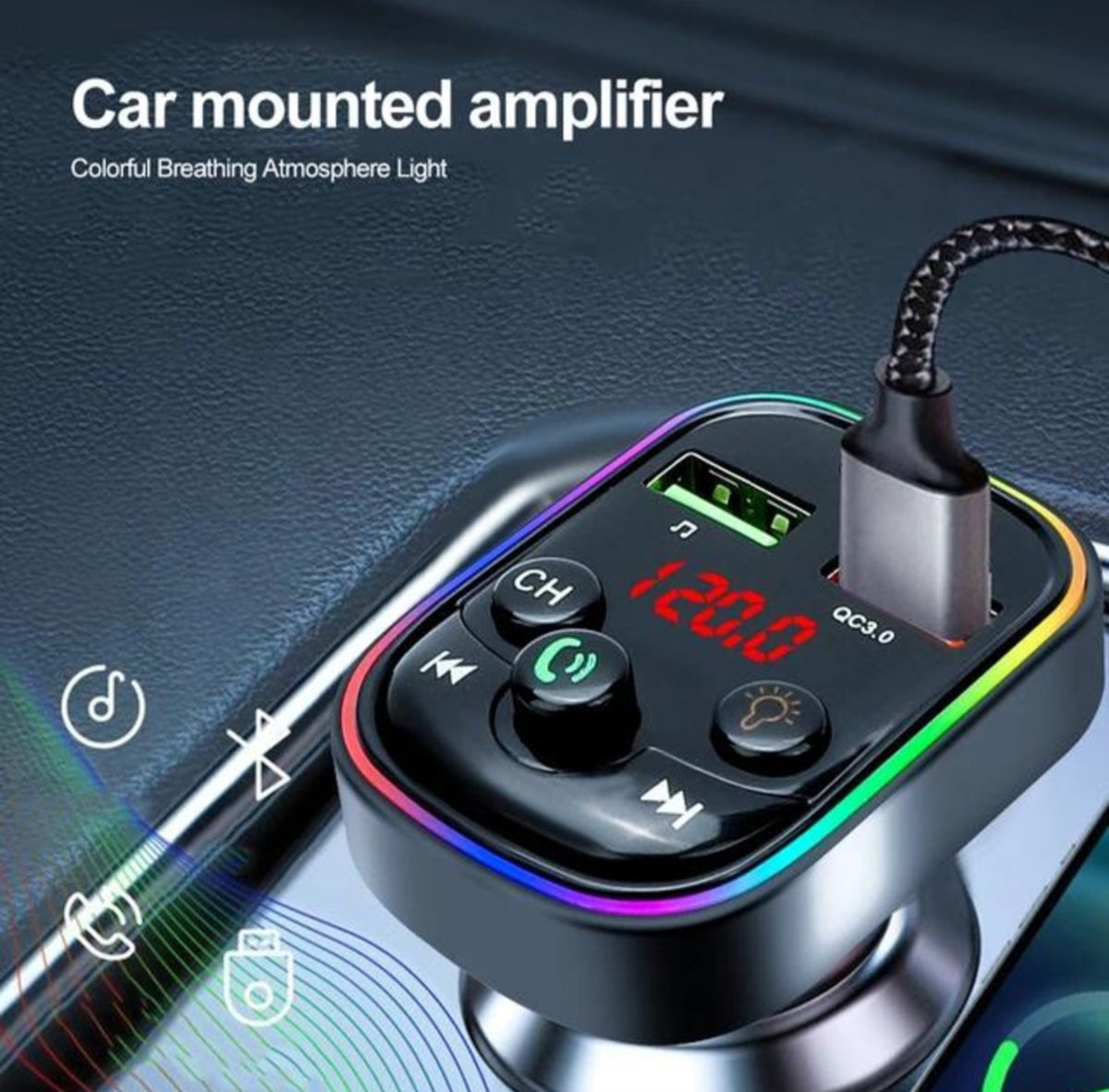Modulator FM, bluetooth, TF Card, stick USB, Port USB Type C, cu incarcare rapida