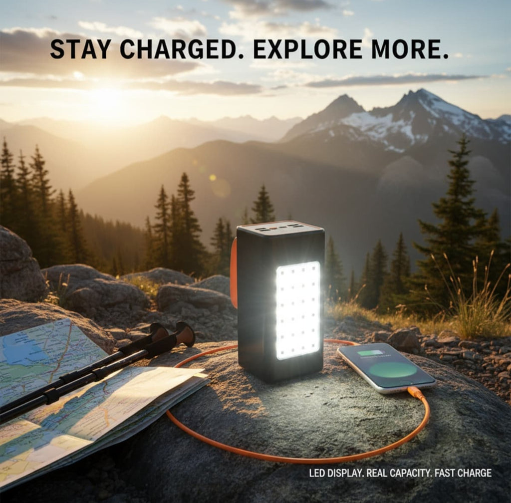 baterie externa pentru exterior, incarcare rapida iluminare de urgenta, interfete multiple, 50000 mAh