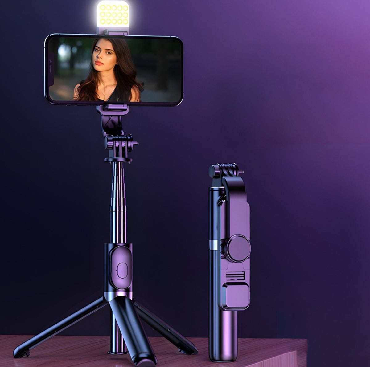 Selfie Stick Multifunctional RETOO cu Lumina LED cu 3 Moduri de Iluminare
