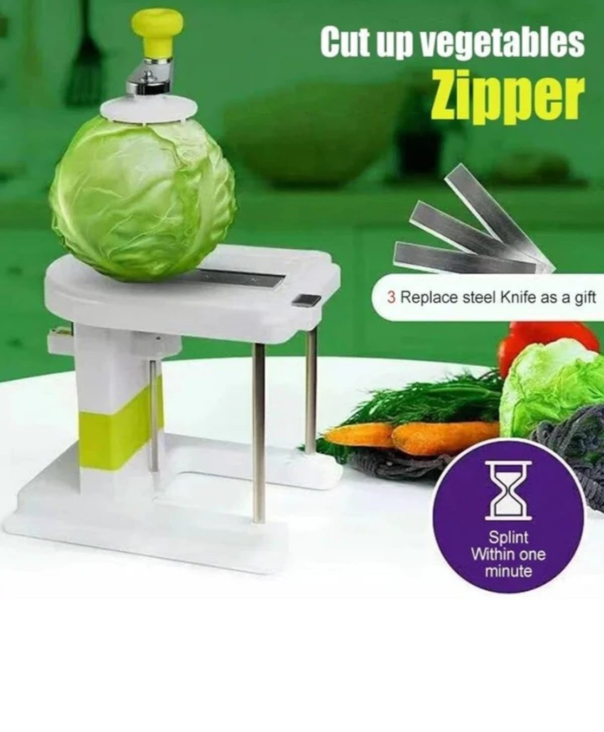 Masina manuala de tocat varza, din plastic alb, cutite metalice, robust si usor de utilizat