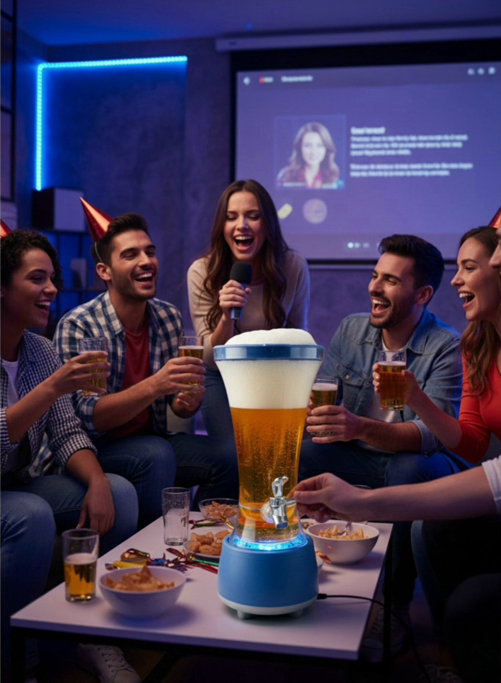 Dozator de bauturi 3-in-1, Sistem Karaoke, transparent, cu boxa Bluetooth, lumini LED RGB, 1.5l