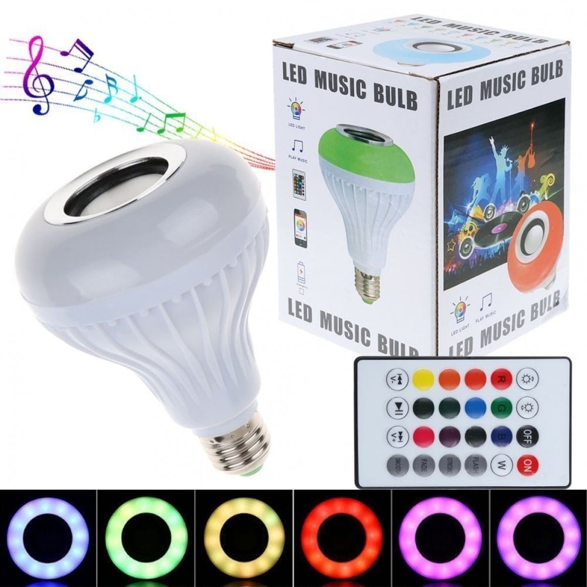 Bec Muzical Inteligent Led, cu Bluetooth, Telecomanda, Lumini colorate