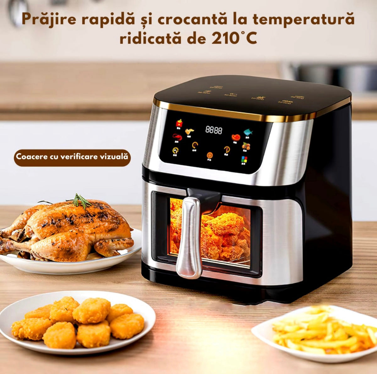 Friteuza cu aer cald, 12L, 2800W, control tactil