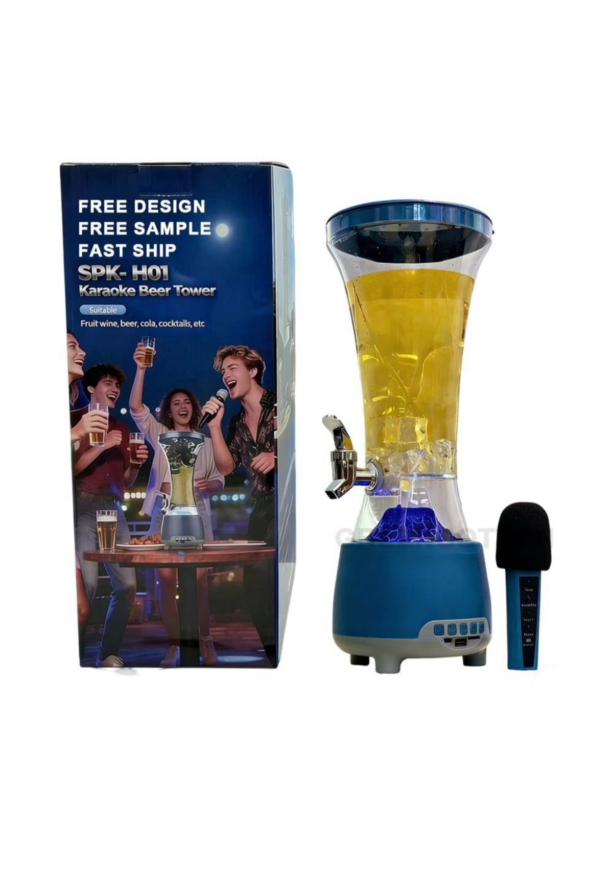 Dozator de bauturi 3-in-1, Sistem Karaoke, transparent, cu boxa Bluetooth, lumini LED RGB, 1.5l