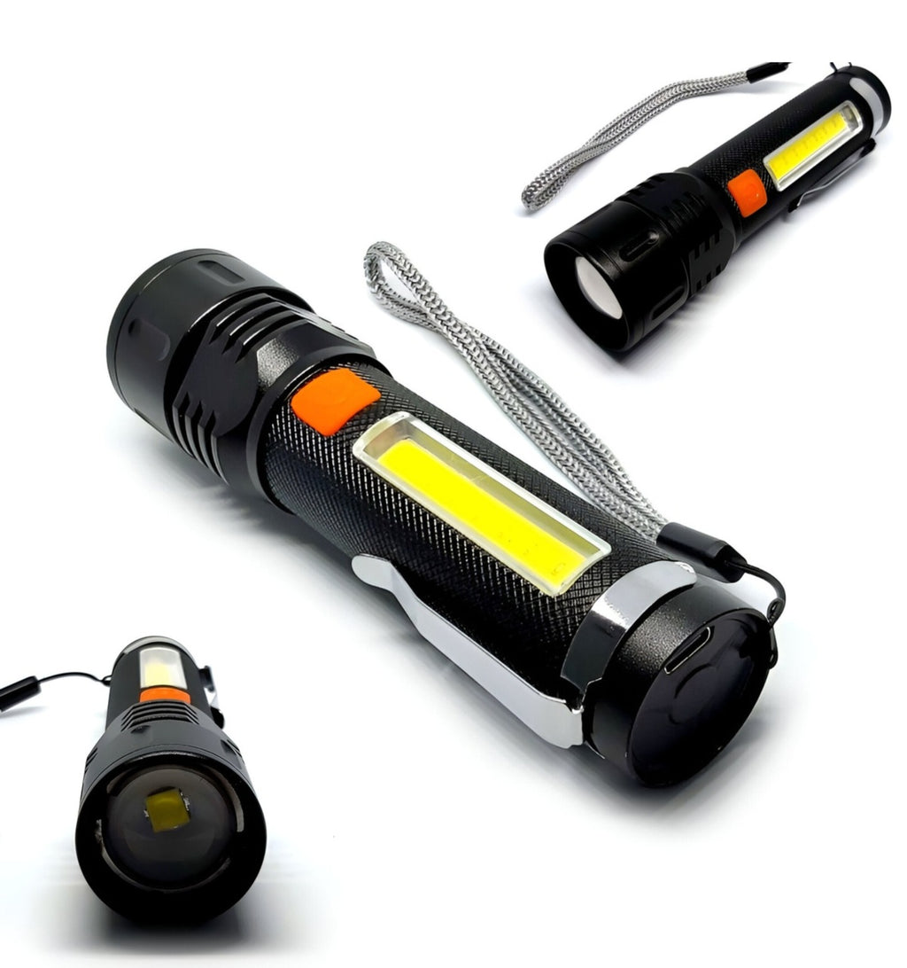 Lanterna telescopica puternica 900 lumeni, raza 300m, reincarcabila, negru