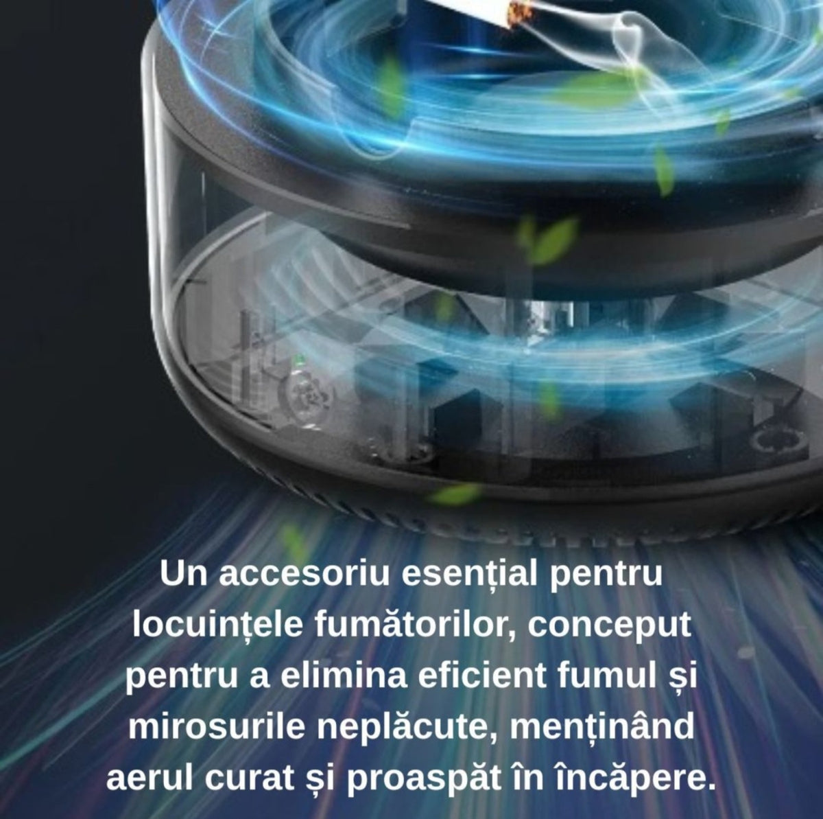 Scrumiera electronica cu baterii, filtru de aer si functie de purificare, anti-miros