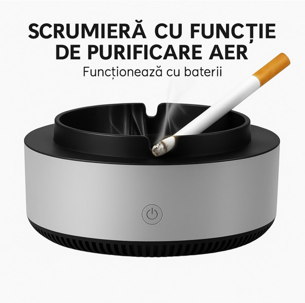 Scrumiera electronica cu baterii, filtru de aer si functie de purificare, anti-miros